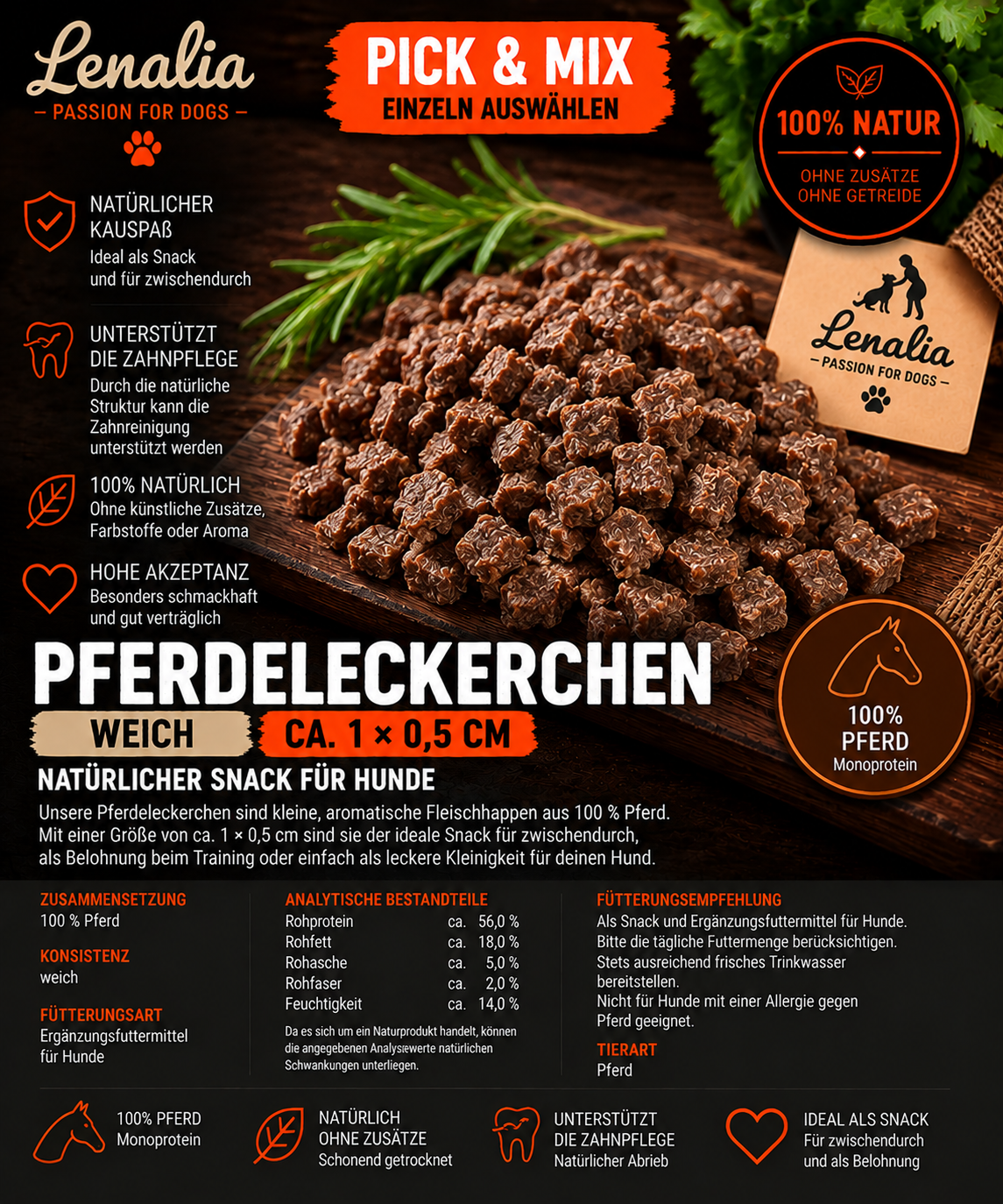 Pferdeleckerchen weich ca. 1 × 0,5 cm – natürlicher Hundesnack