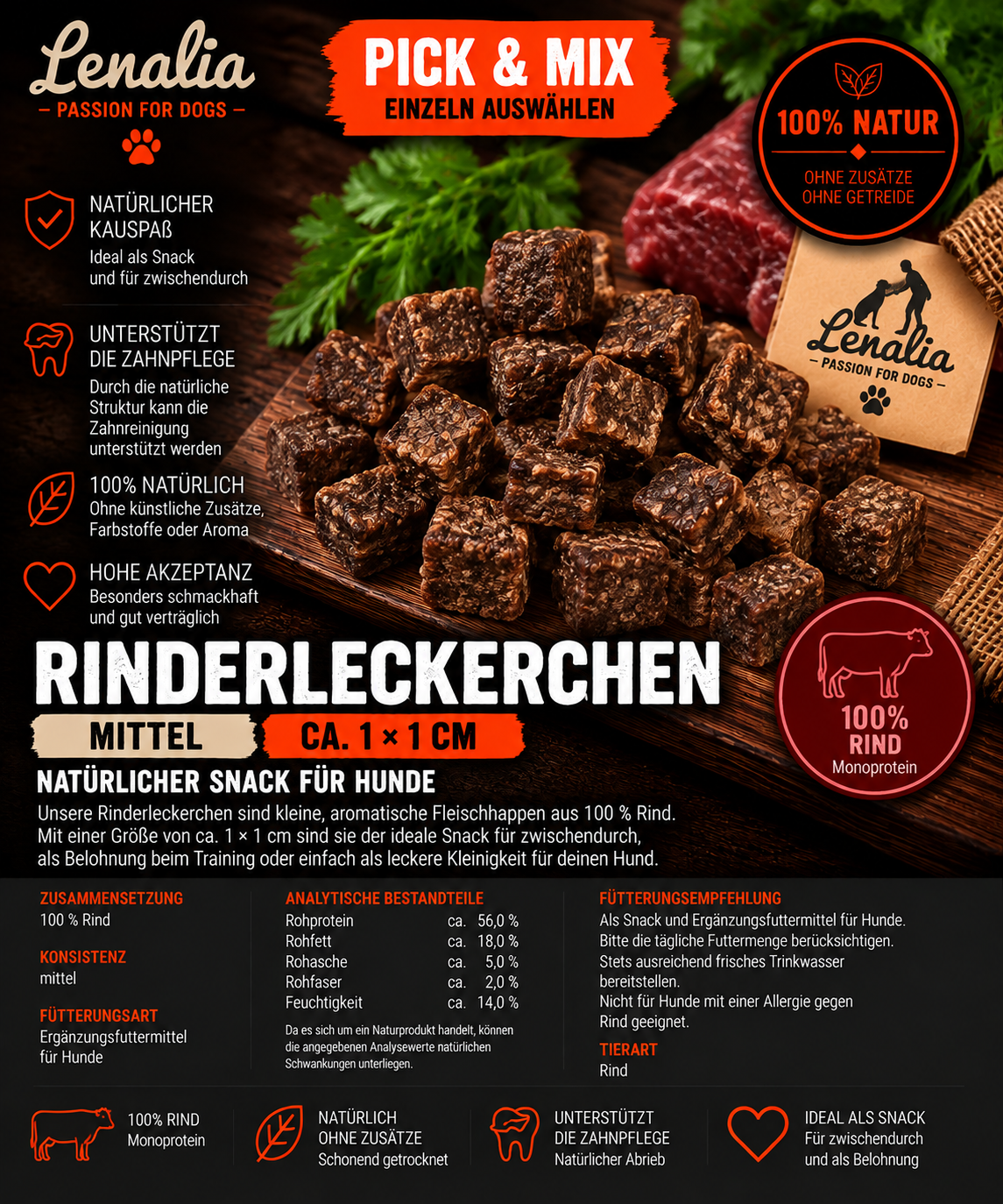 Rinderleckerchen ca. 1 × 1 cm – natürlicher Hundesnack