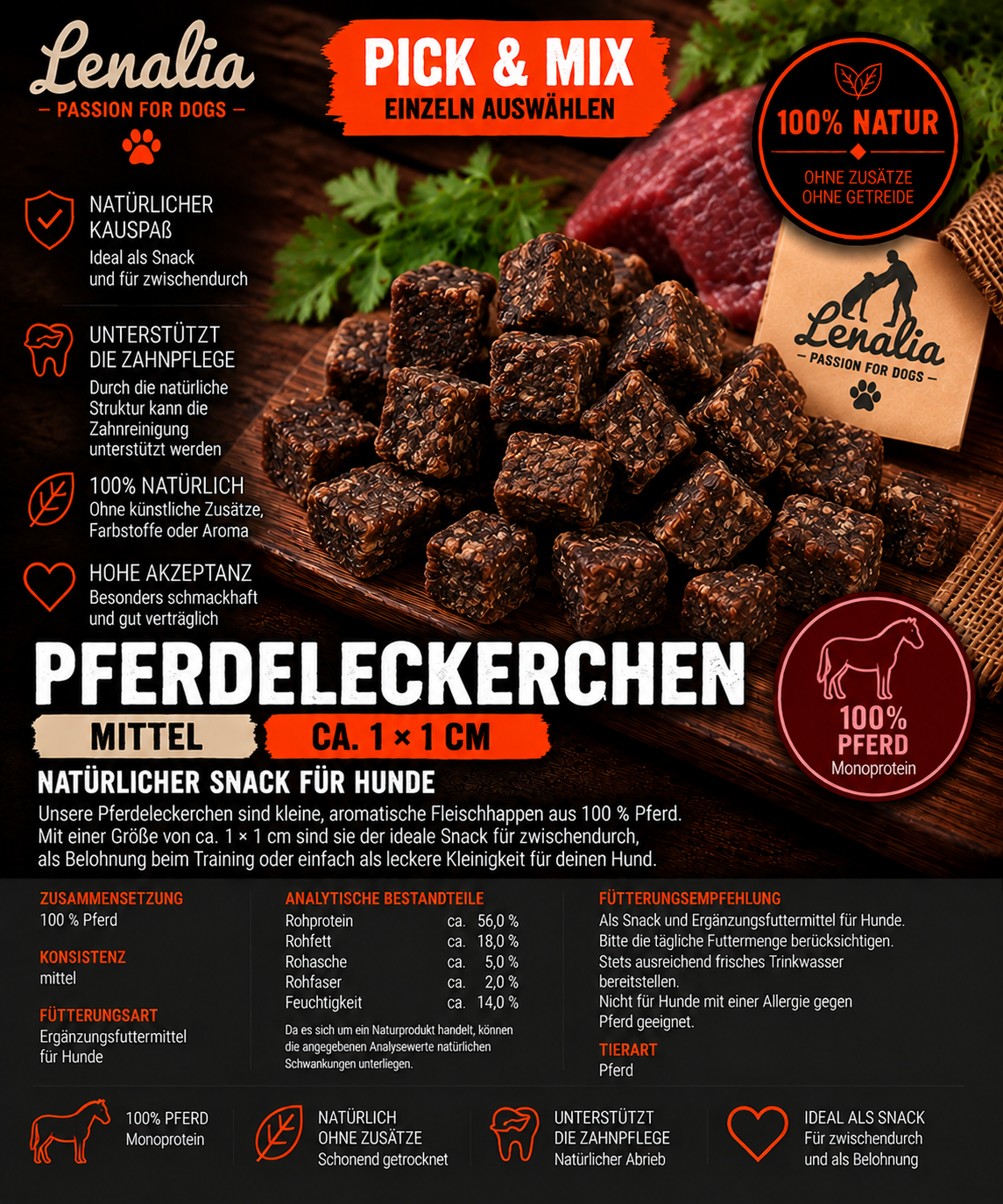 Pferdeleckerchen ca. 1 × 1 cm – natürlicher Hundesnack