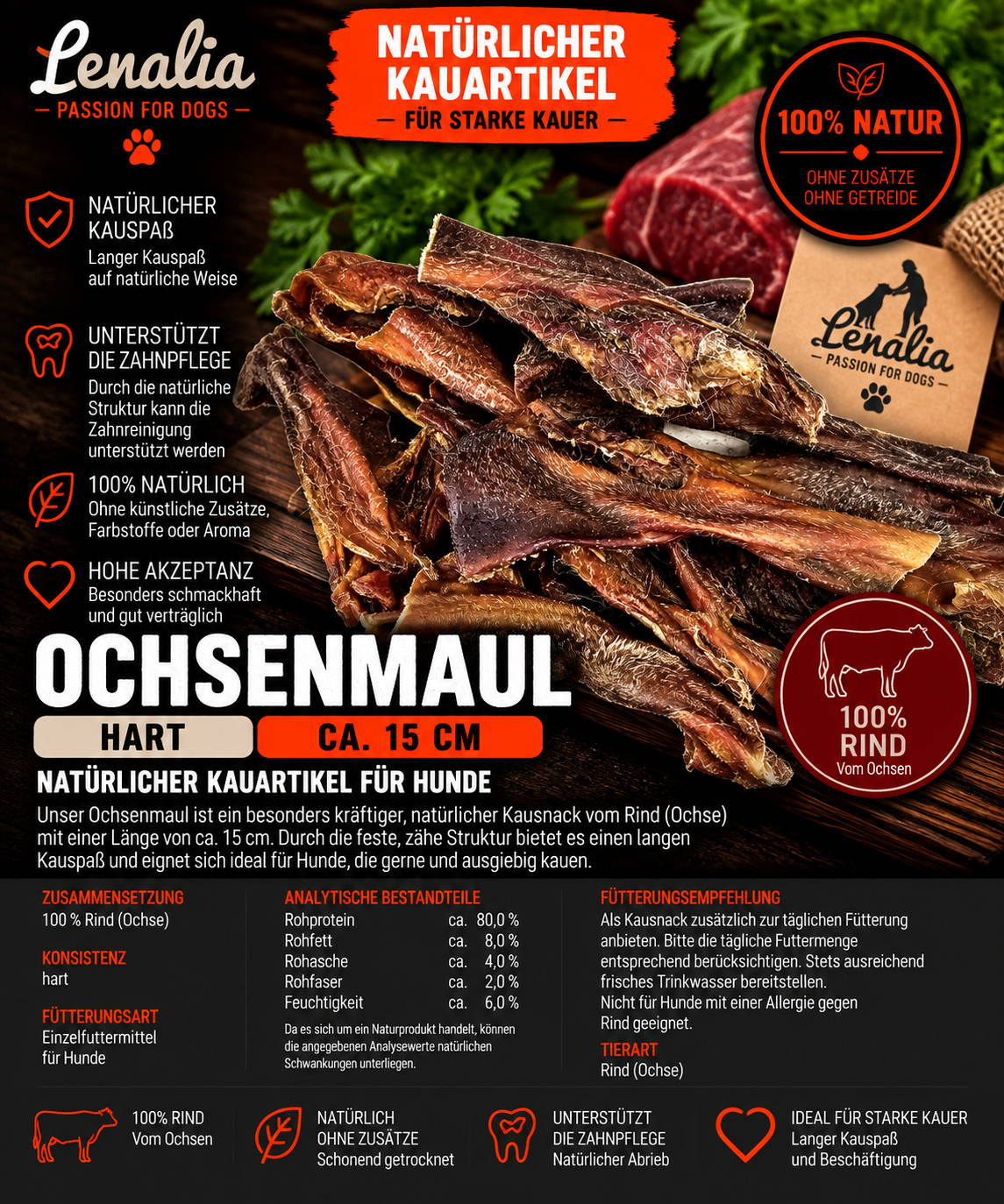 Ochsenmaul ca. 15 cm – harter natürlicher Kausnack vom Rind 1 Stück