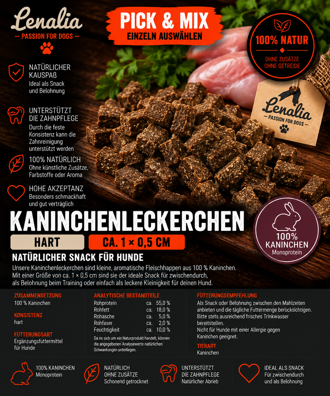 Kaninchenleckerchen hart ca. 1 × 0,5 cm – natürlicher Hundesnack