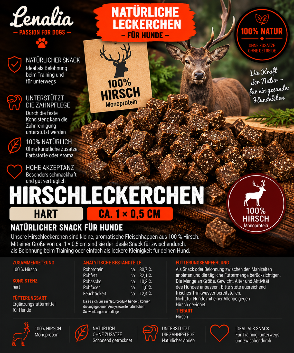 Hirschleckerchen hart ca. 1 × 0,5 cm – natürlicher Hundesnack