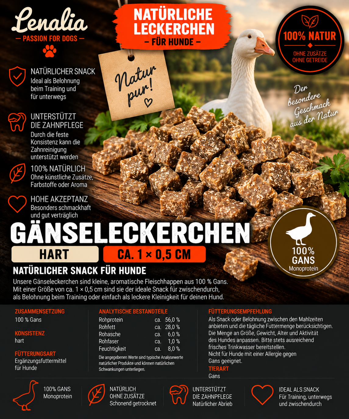 Gänseleckerchen 100 % Gans ca. 1 × 0,5 cm – hart & natürlich