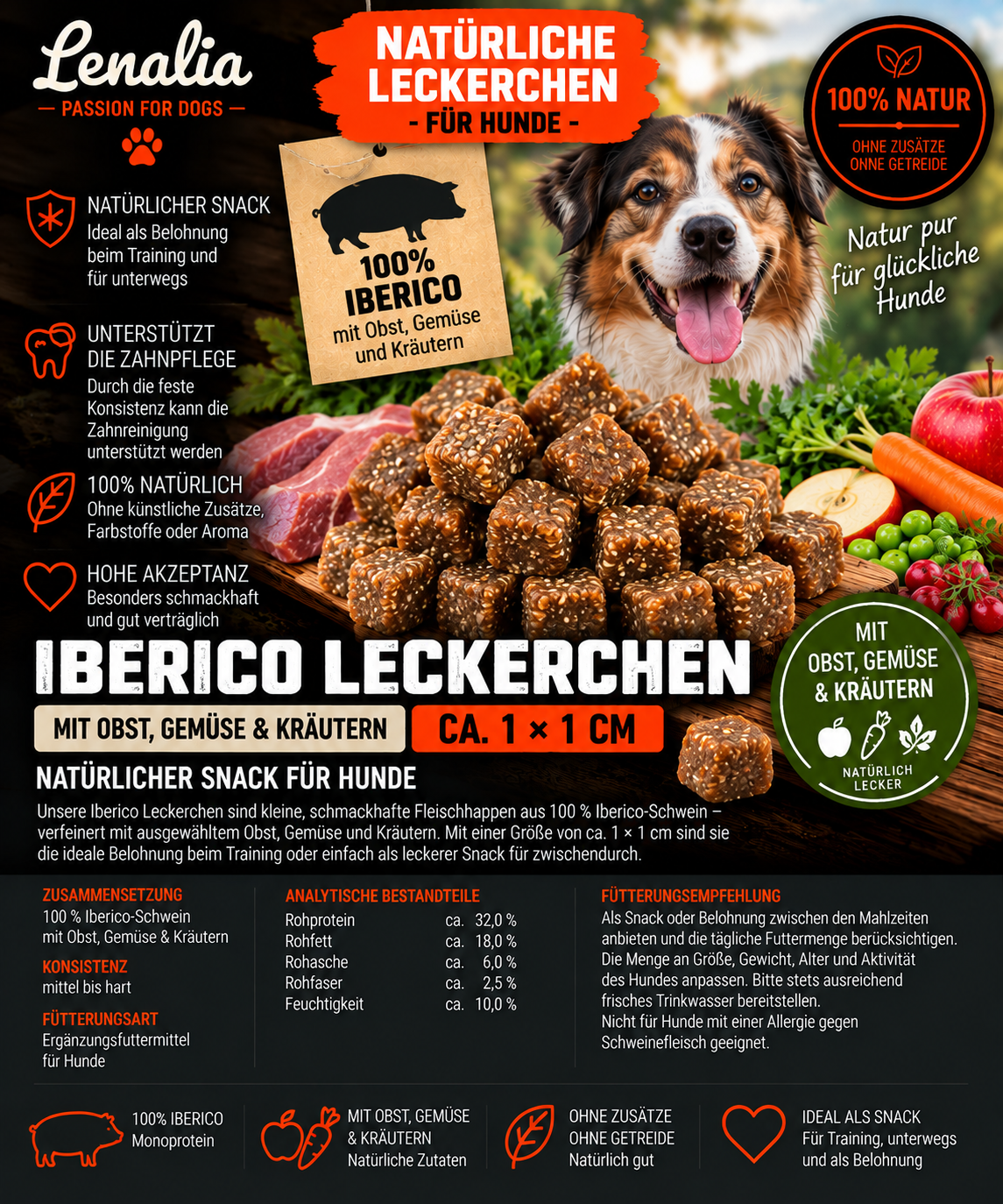 Iberico Leckerchen mit Obst, Gemüse & Kräutern – Trainingssnacks für Hunde