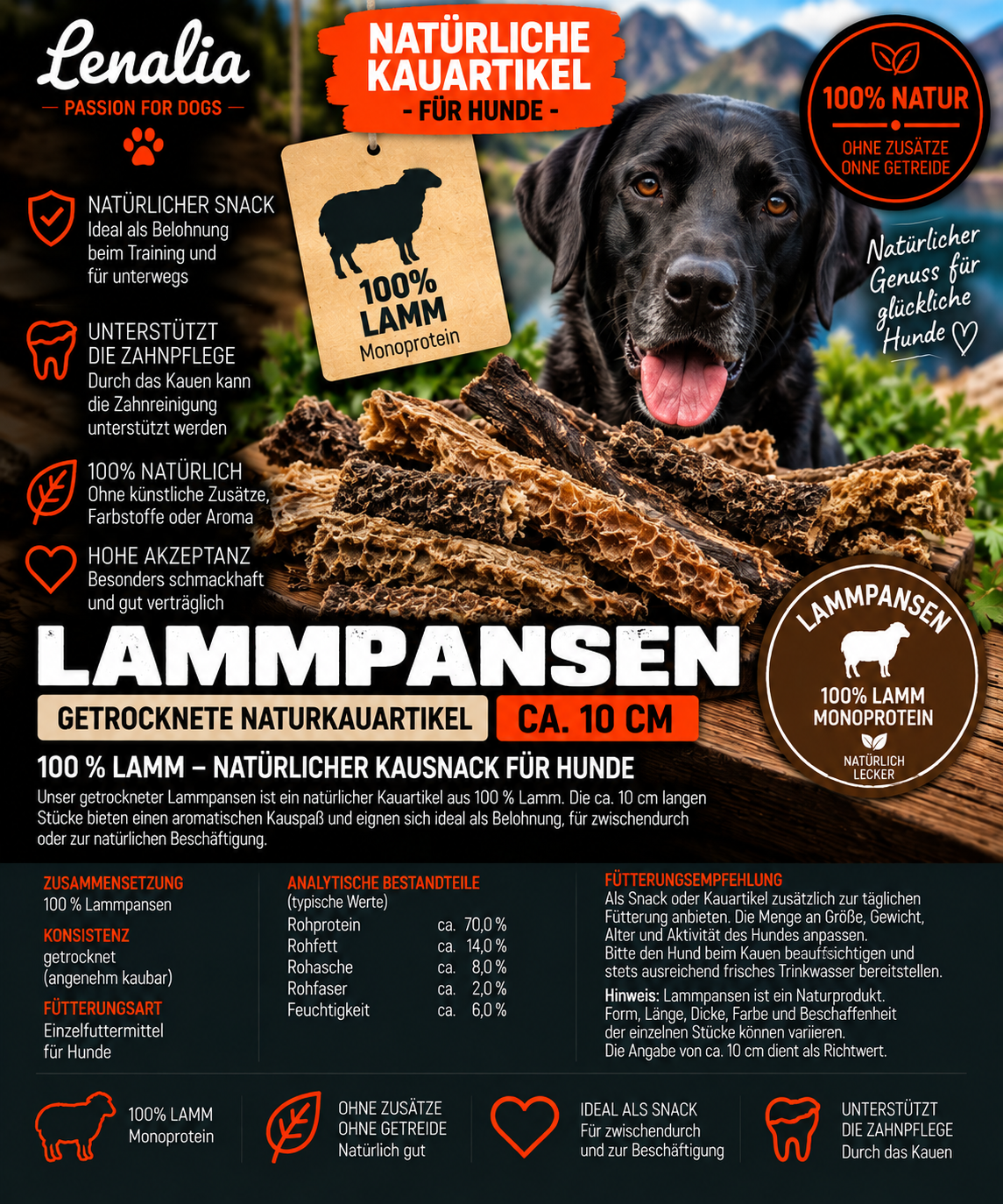 Lammpansen getrocknet ca. 10 cm – natürlicher Kausnack aus 100 % Lamm