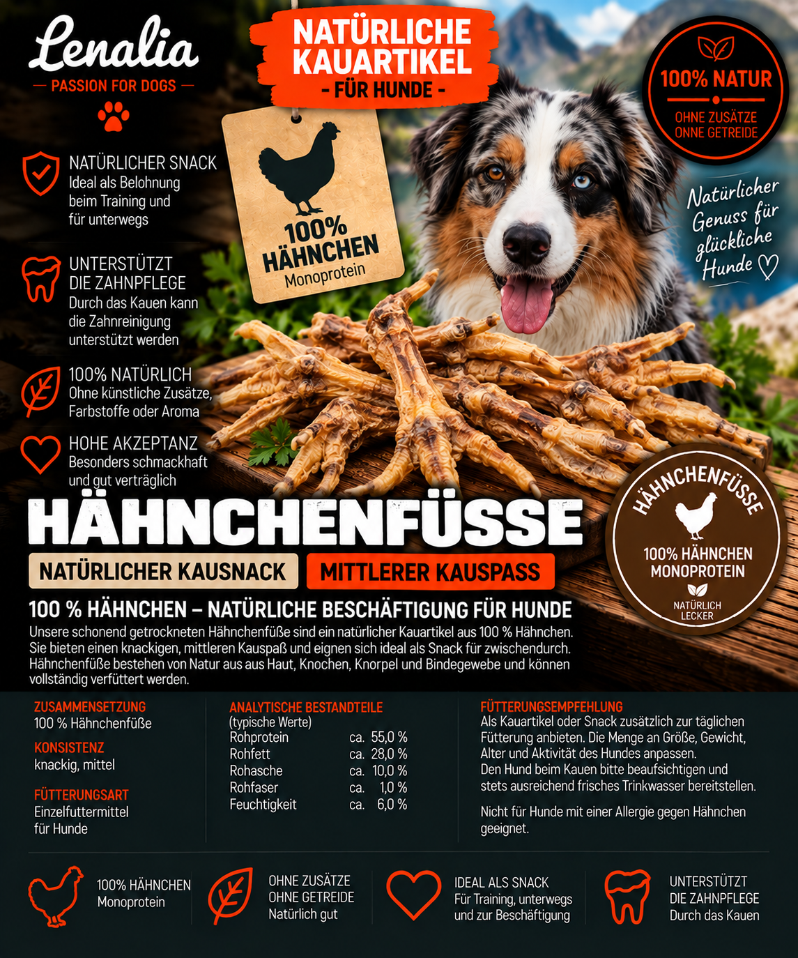 Hähnchenfüße getrocknet – natürlicher Kausnack mit mittlerem Kauspaß