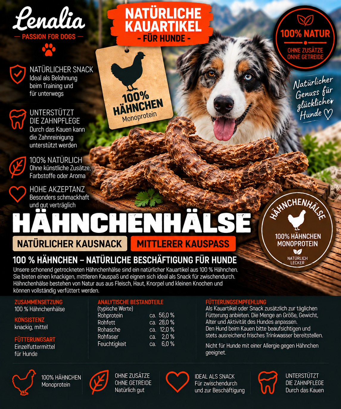 Hähnchenhälse getrocknet – natürlicher Kausnack aus 100 % Hähnchen