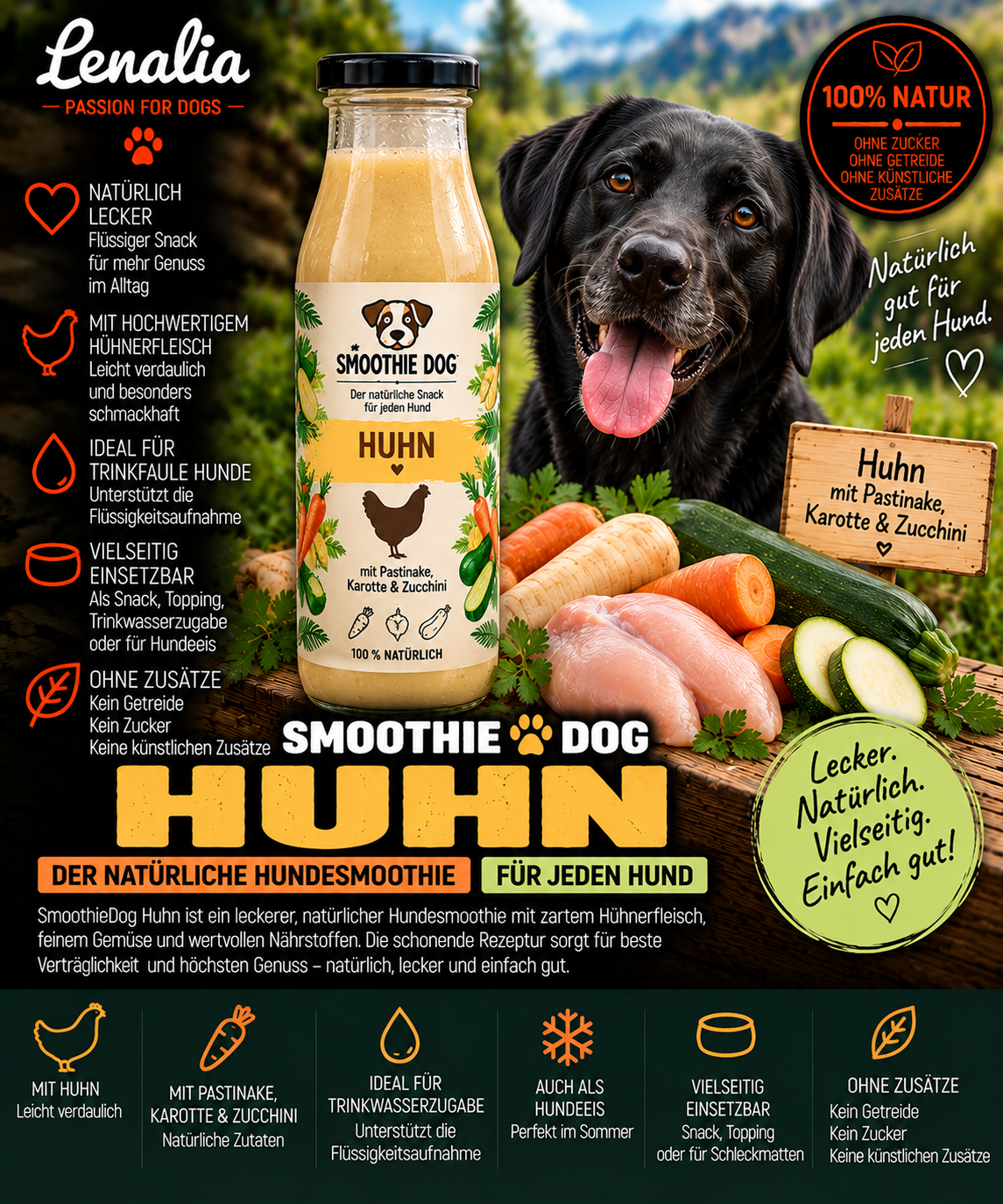 SmoothieDog Huhn – natürlicher Hundesmoothie mit Hühnerfleisch 250 ml  1 Flasche
