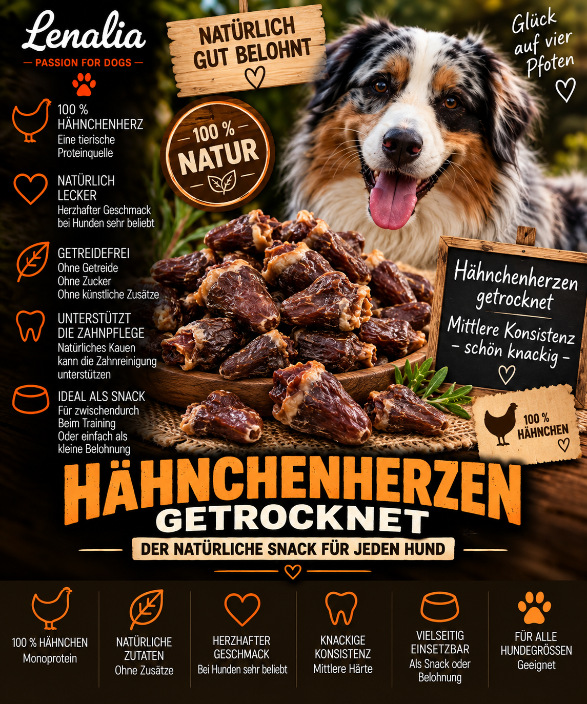 Hähnchenherzen getrocknet – knackiger Natur-Snack aus 100 % Hähnchen
