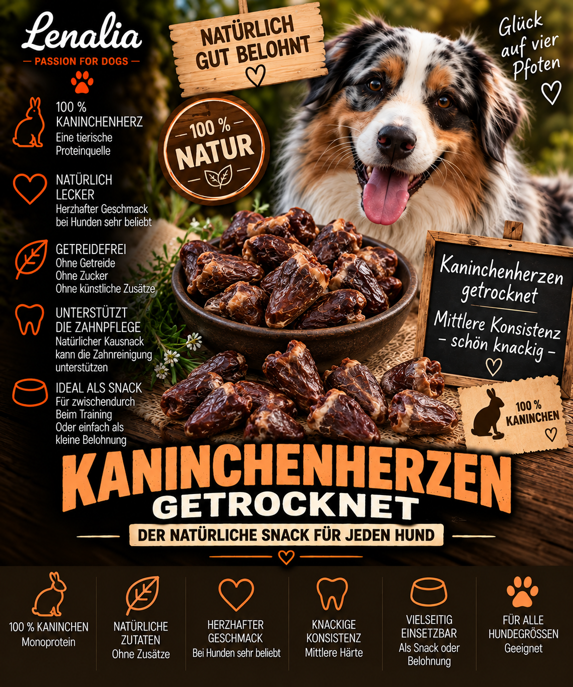Kaninchenherzen getrocknet – knackiger Natur-Snack aus 100 % Kaninchen