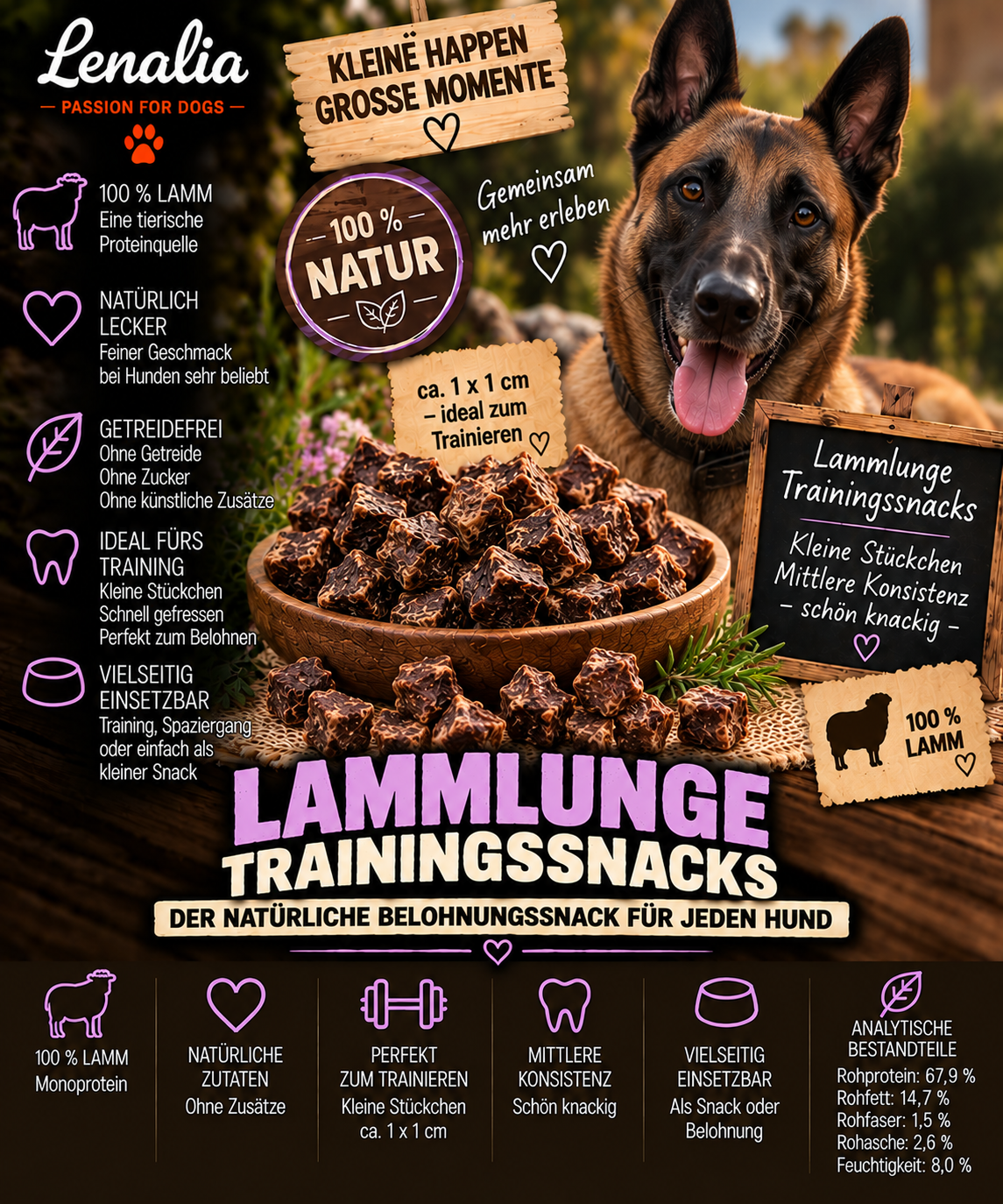Lammlunge Trainingssnacks ca. 1 × 1 cm – kleine knackige Trainingshappen aus 100 % Lamm