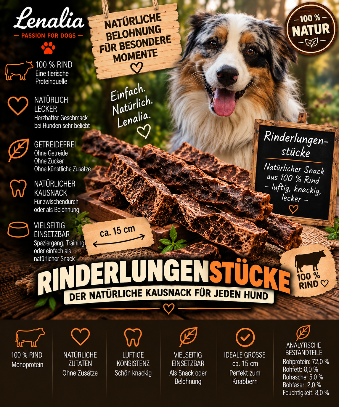 Rinderlunge getrocknet ca. 15 cm – leichter & knackiger Natur-Kausnack aus 100 % Rind