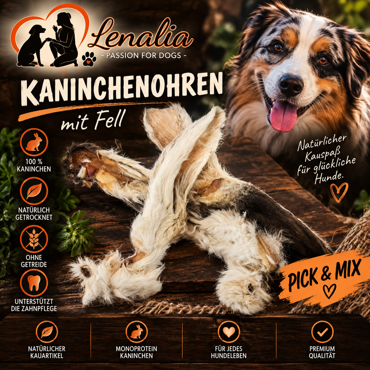 Kaninchenohren getrocknet – natürlicher Kausnack aus 100 % Kaninchen