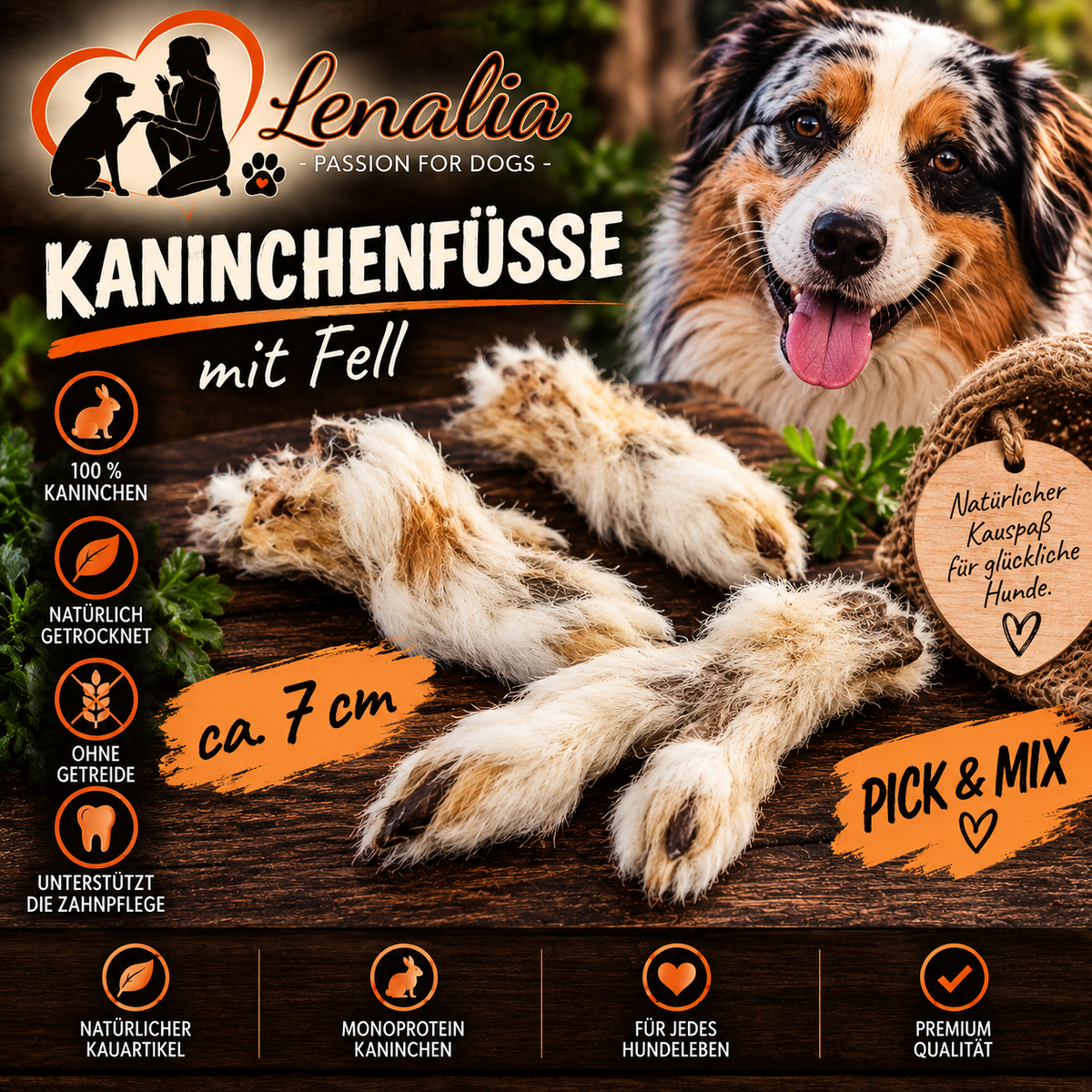 Kaninchenfüße mit Fell ca. 7 cm – natürlicher Kausnack aus 100 % Kaninchen 1 Stück