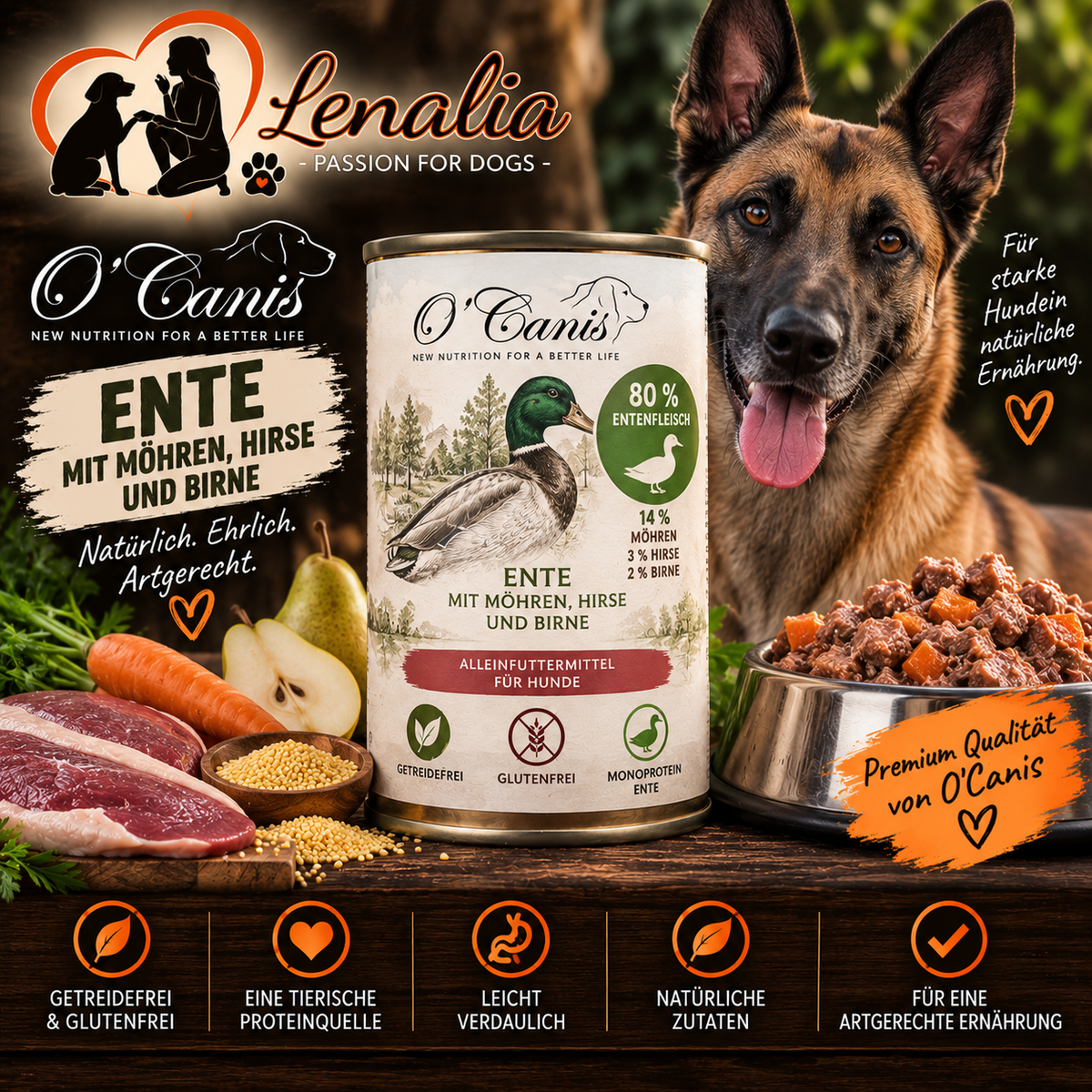 O’Canis Ente mit Möhren, Hirse & Birne – Nassfutter für Hunde