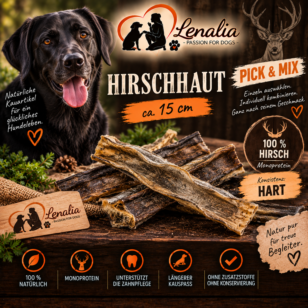 Hirschhaut ca. 15 cm – harter Kauartikel für Hunde