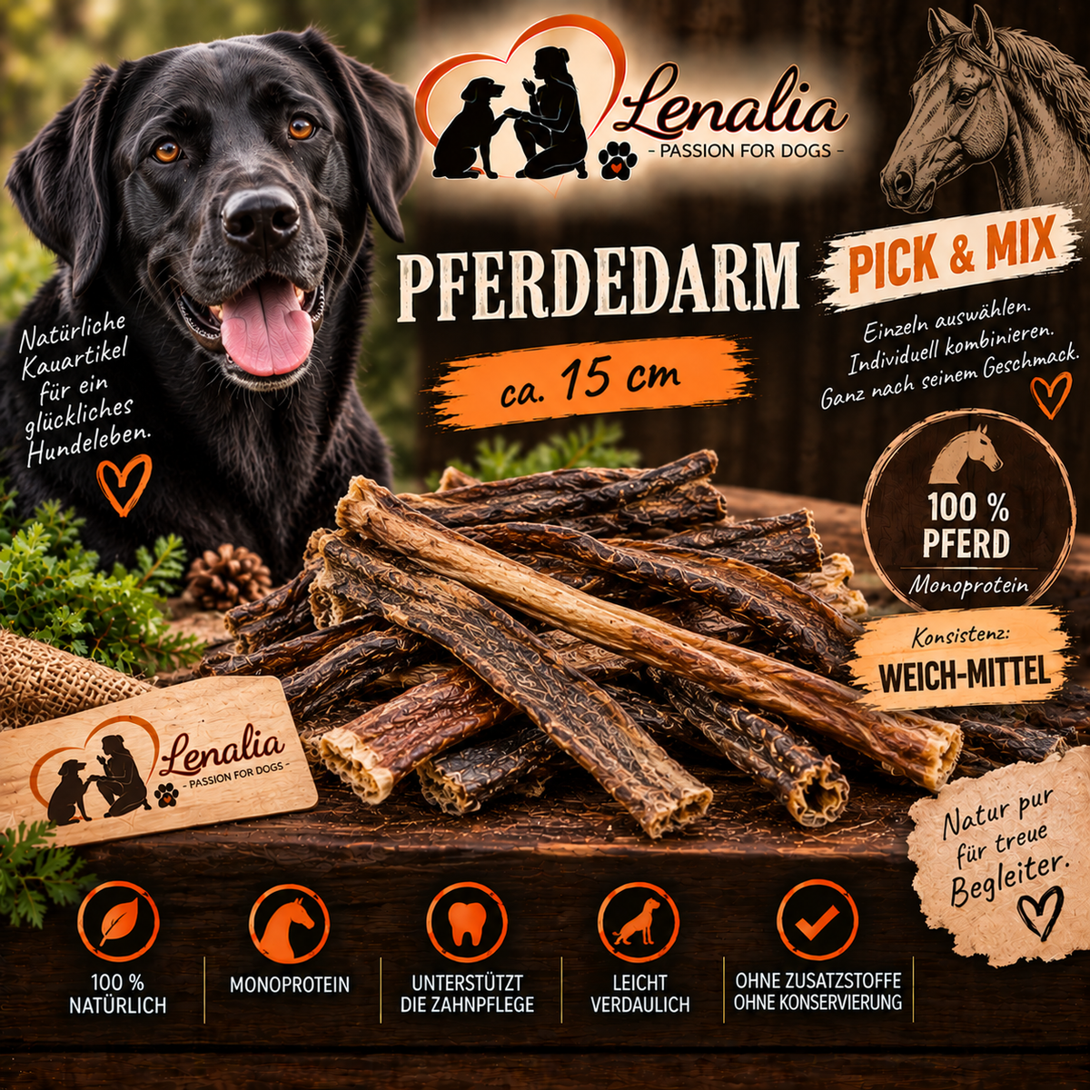 Pferdedarm ca. 15 cm – natürlicher Kausnack für Hunde