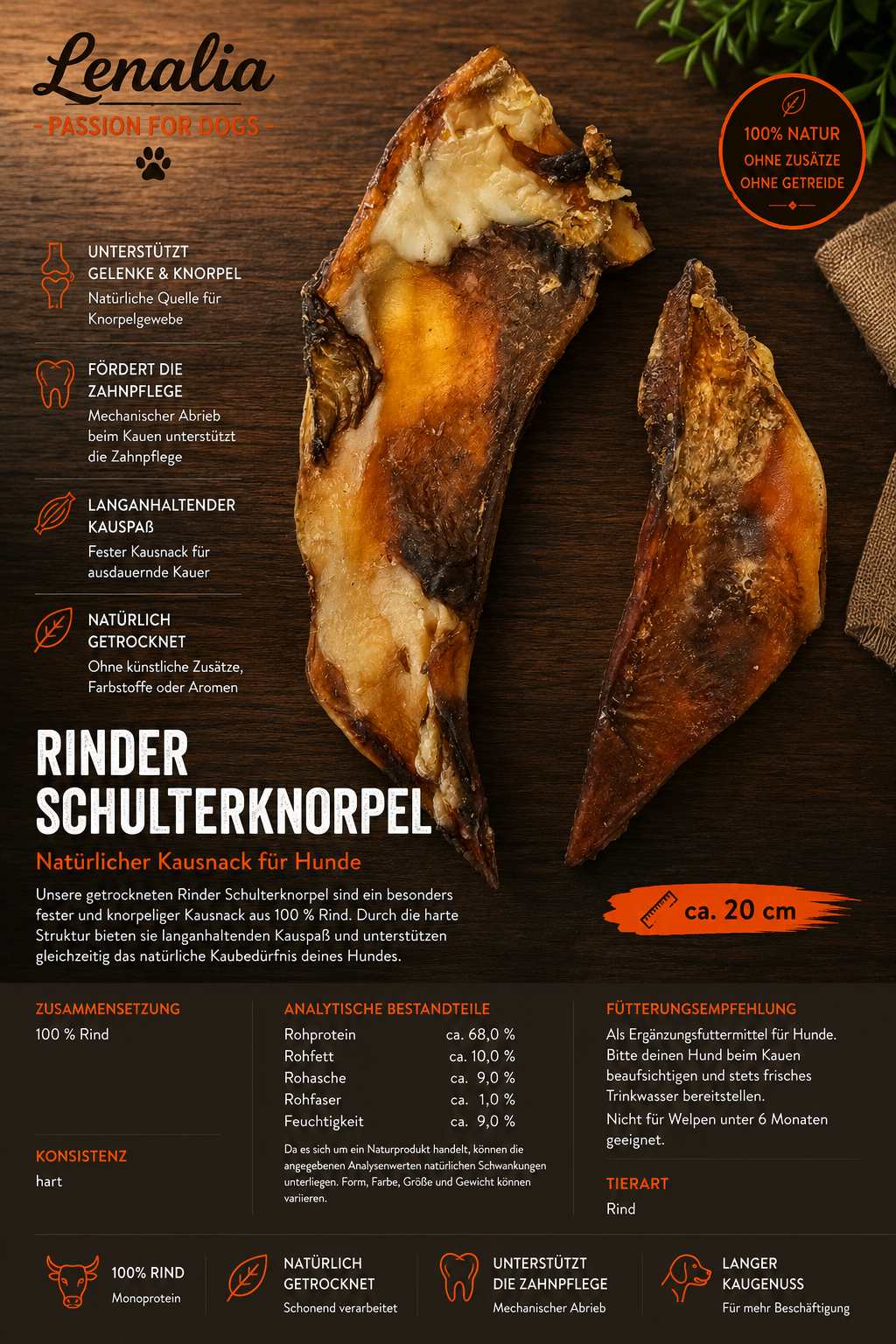 Rinder-Schulterknorpel ca. 20 cm – harter Kauartikel für Hunde