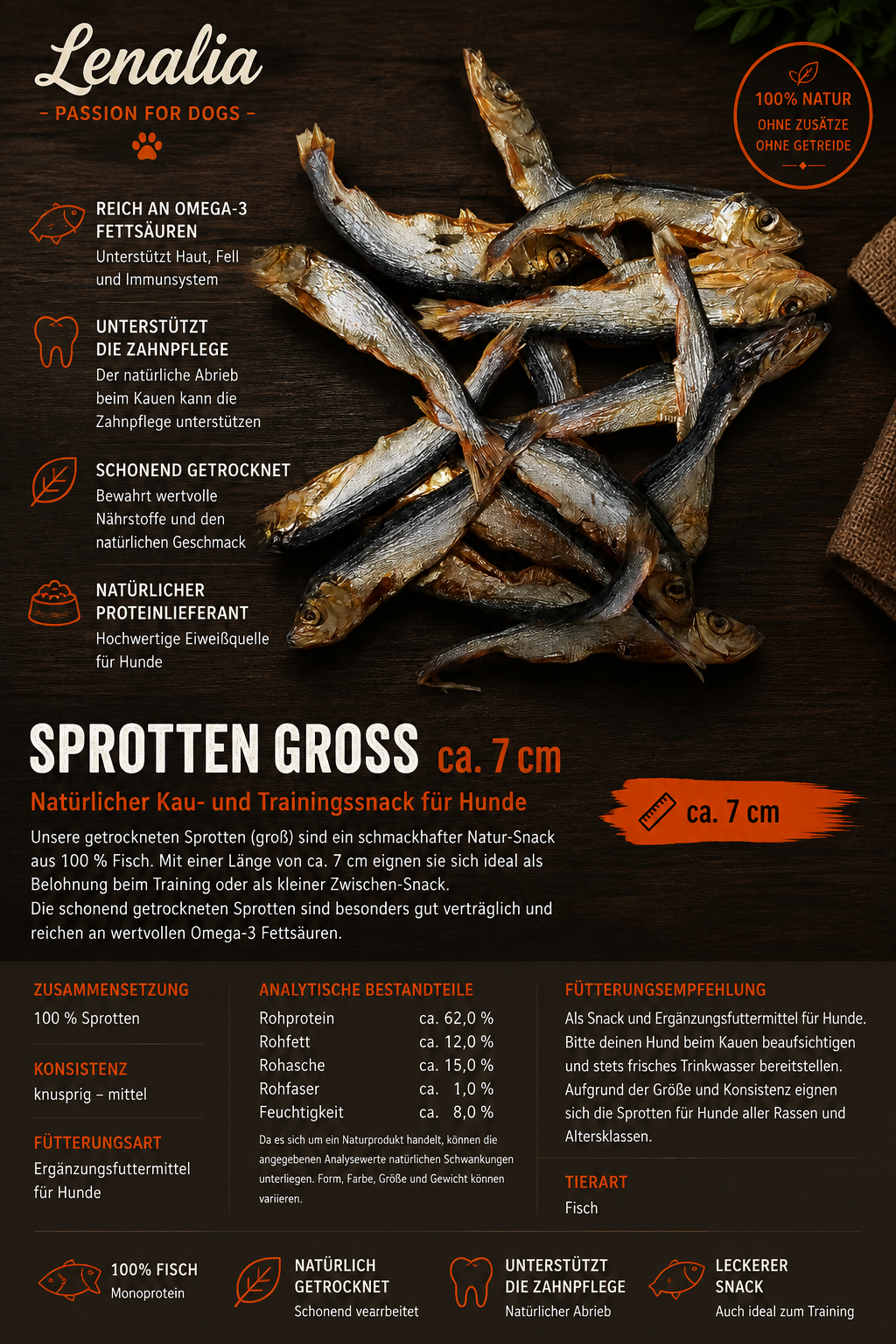 Sprotten groß ca. 7 cm – weicher Fischsnack für Hunde