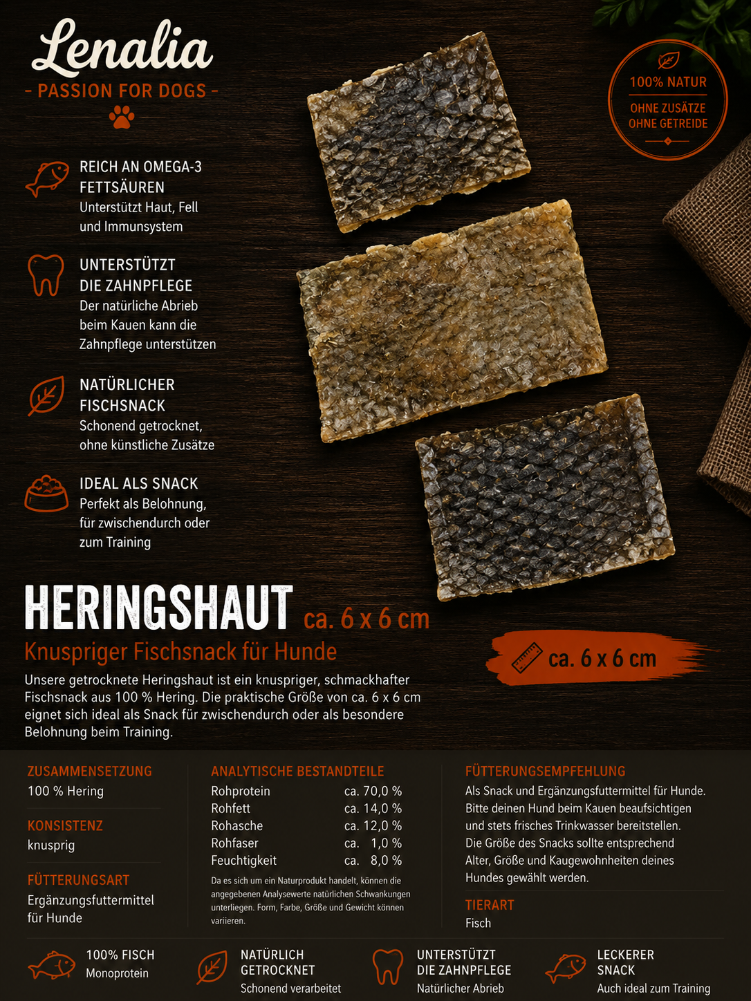 Heringshaut für Hunde – natürlicher Kauspaß aus Fisch 100g