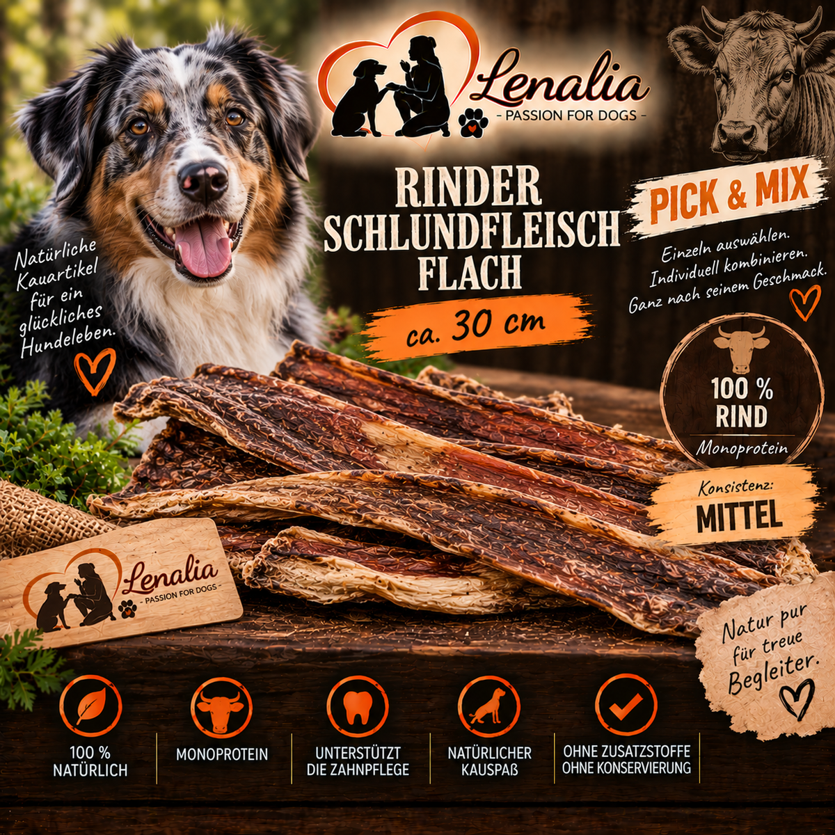 Rinder-Schlundfleisch flach ca. 30 cm – natürlicher Kauartikel für Hunde