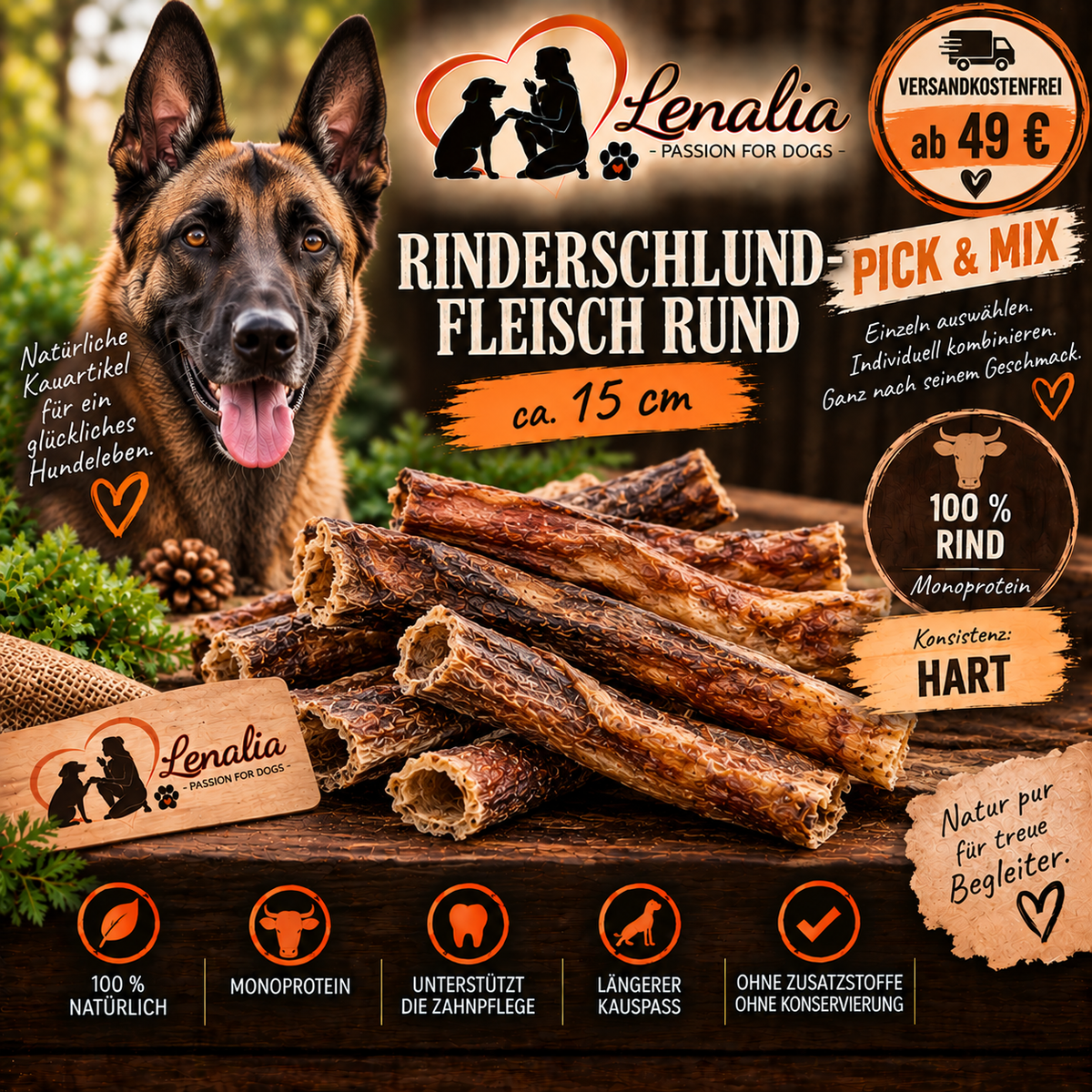 Rinderschlundfleisch rund ca. 15 cm – natürlicher Kauartikel für Hunde