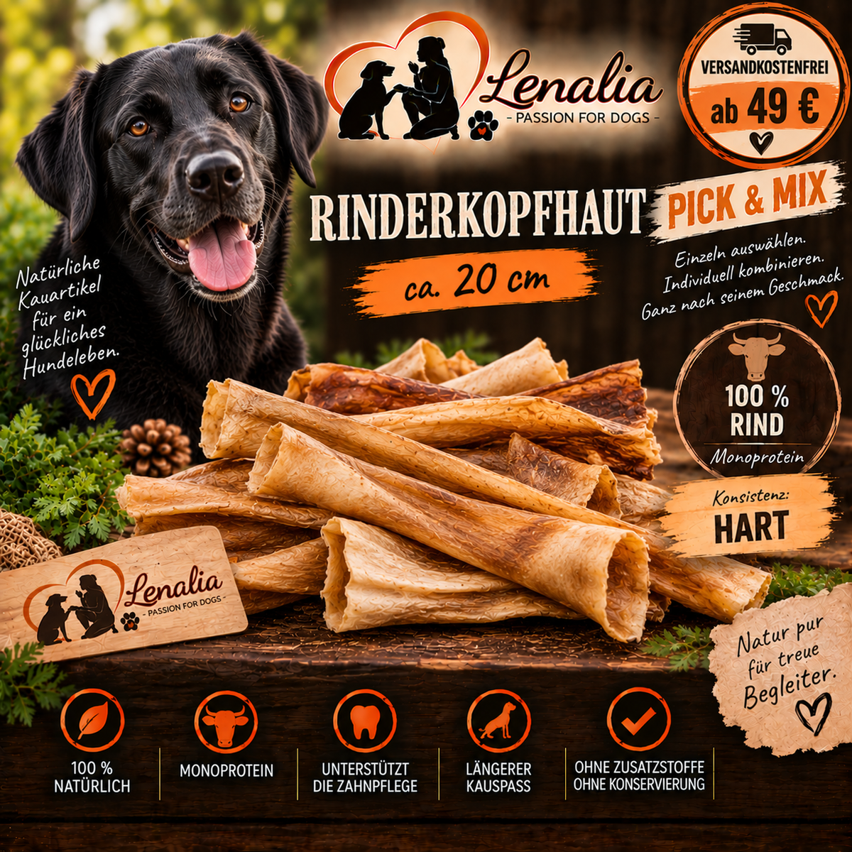 Rinderkopfhaut ca. 20 cm – harter Kauartikel für Hunde