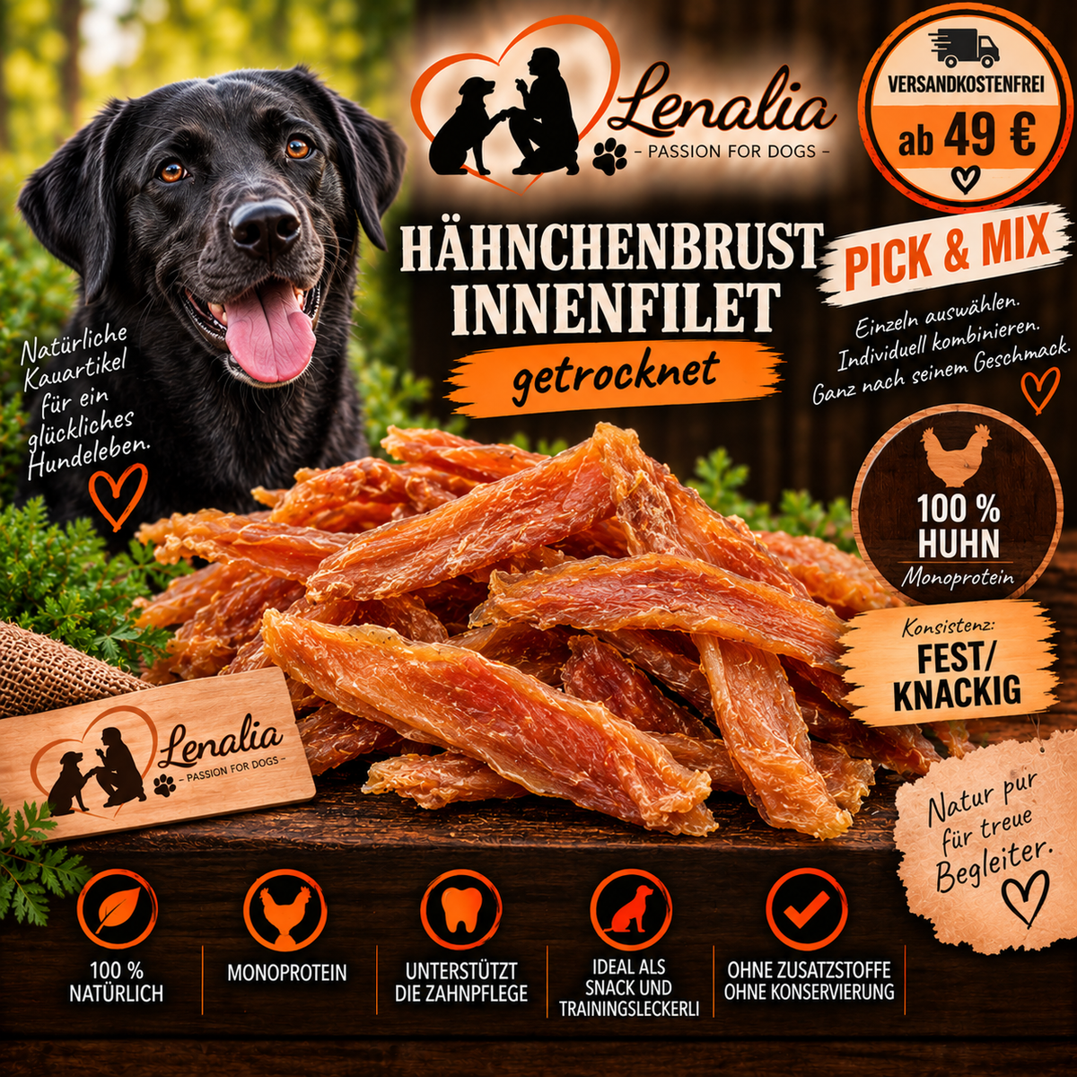Hähnchenbrust-Innenfilet getrocknet – natürlicher Fleischsnack für Hunde