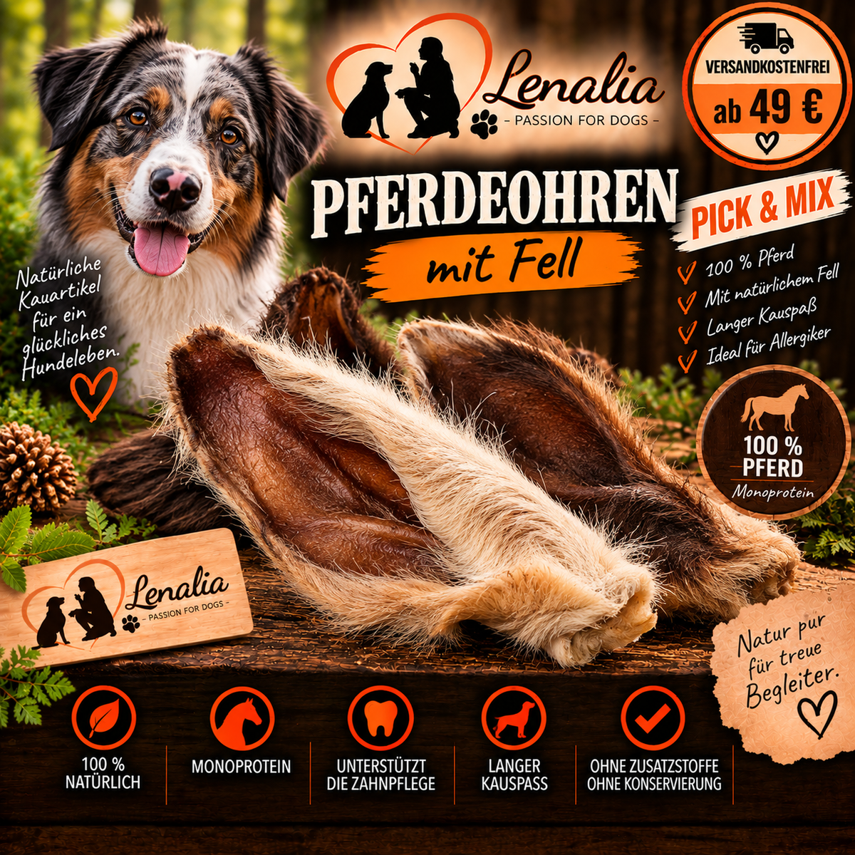 Pferdeohren mit Fell – natürlicher Kauartikel für Hunde