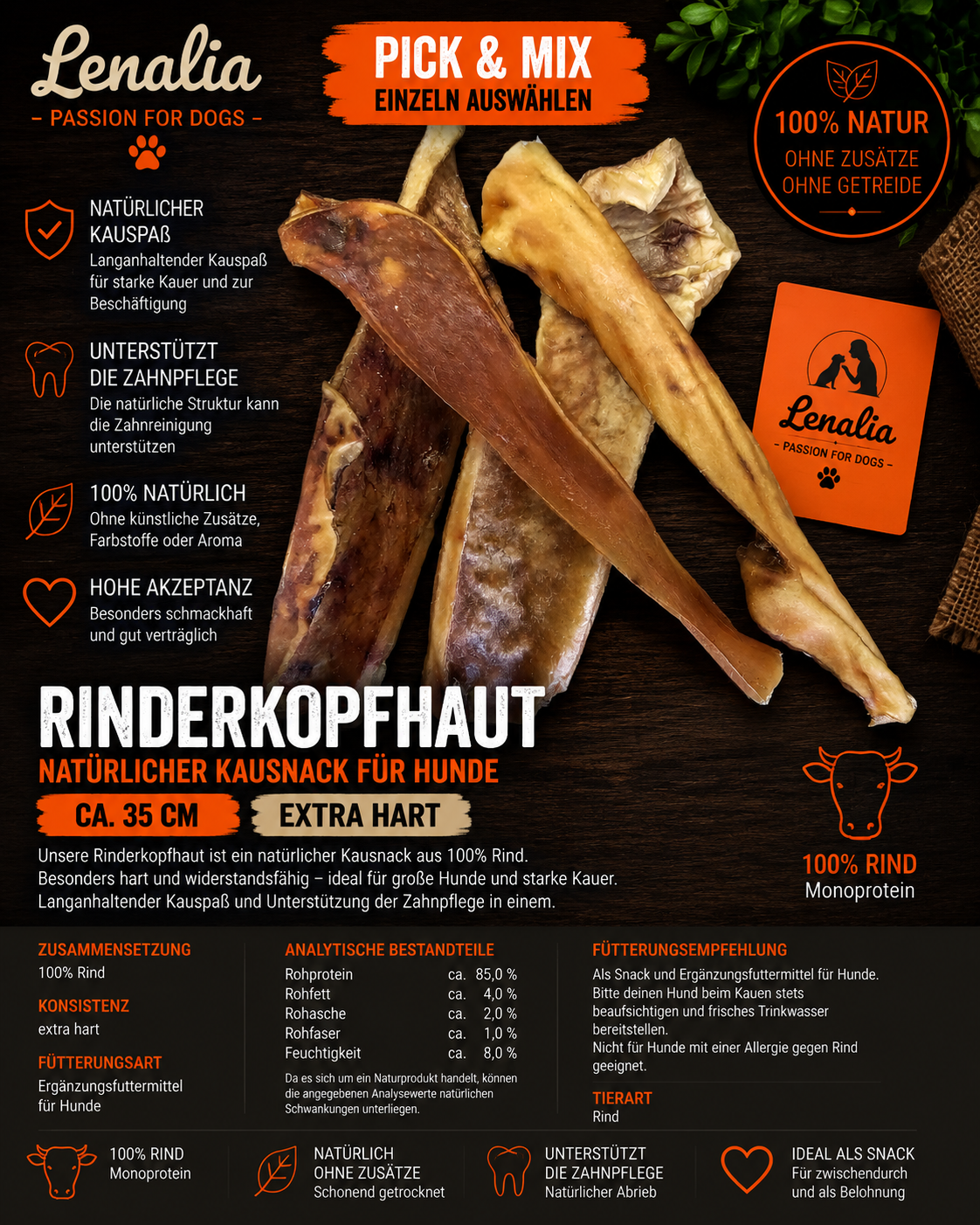Rinderkopfhaut ca. 35 cm – extra harter Kauartikel für Hunde 1 Stück