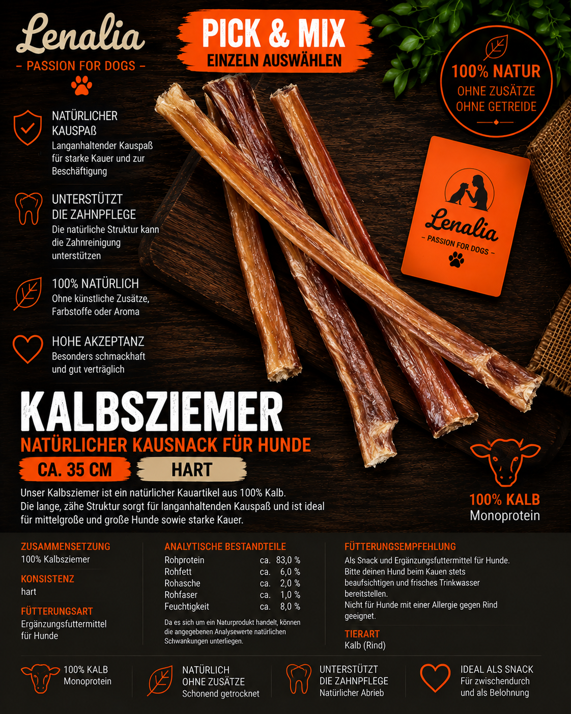 Kalbsziemer ca. 35 cm – harter Naturkauartikel für Hunde