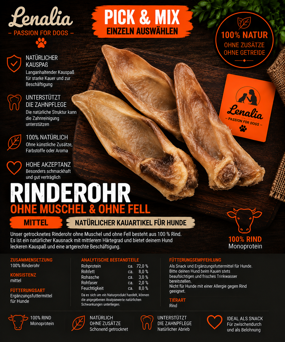 Rinderohr ohne Muschel & ohne Fell – natürlicher Kauartikel für Hunde 1 Stück
